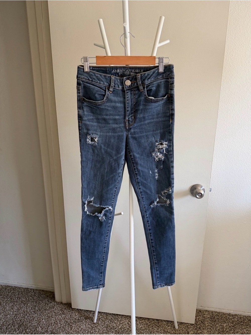 American Eagle Outfitters Skinny Ripped Jeans - Dark Blue Wash